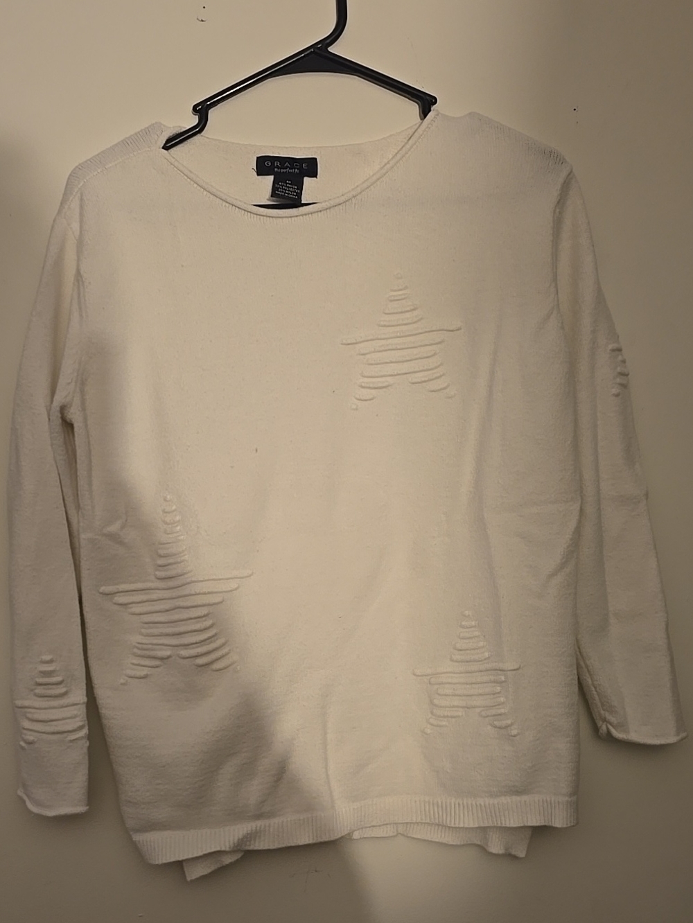 Grace Elements Cream Star-Textured Crewneck Sweater